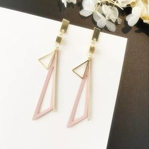 Geometric pink triangle gold earrings